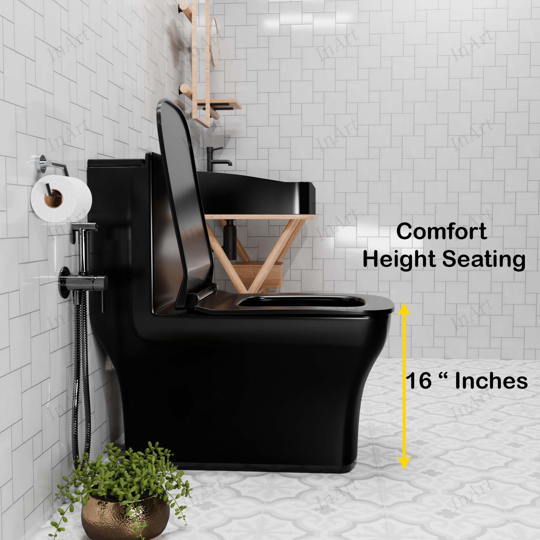 Top view of one piece western commode with soft close seat, glossy white ceramic single piece closet for washroom