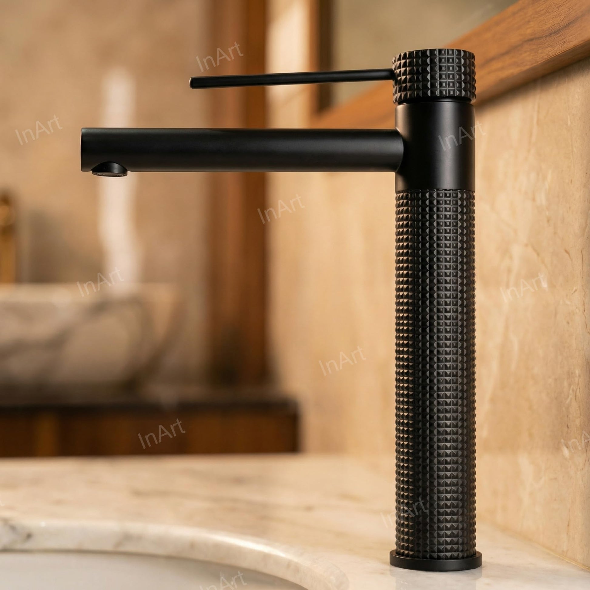 Deck mount basin mixer tap matte black, brass body base detail for secure fitting on wash basin