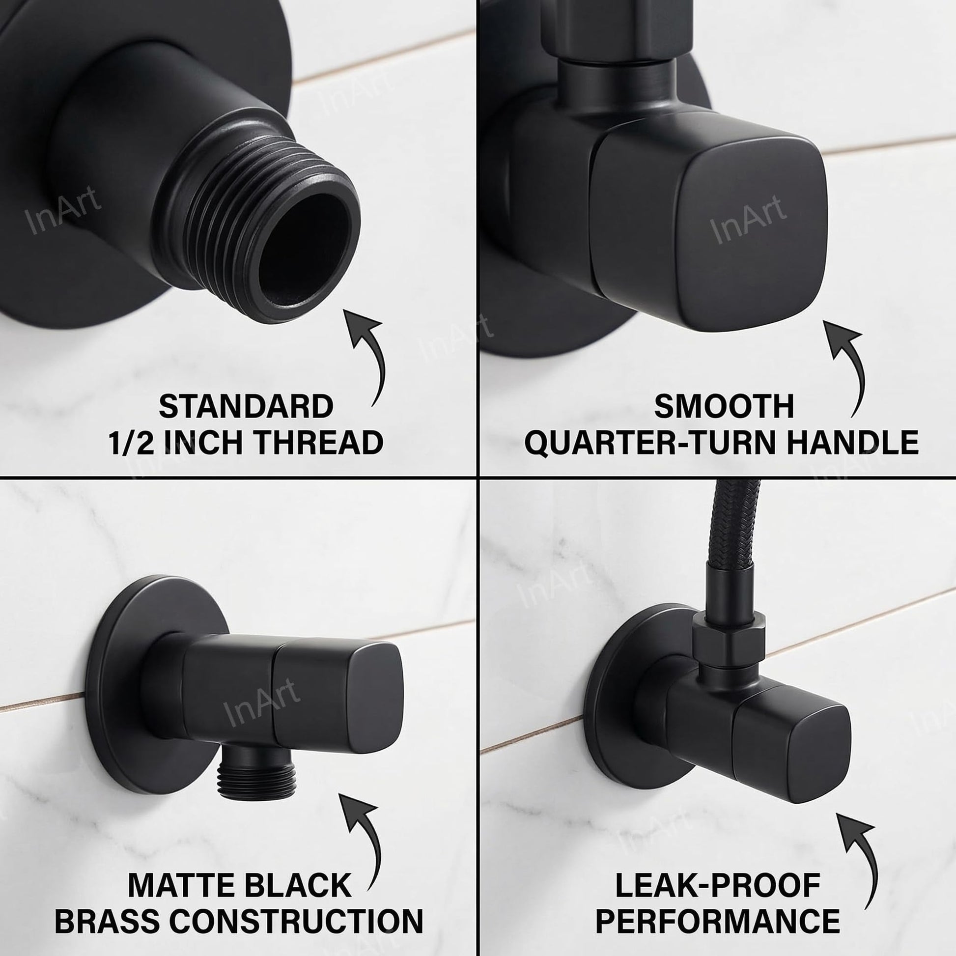 Ceramic disc angle valve matt black, leakproof brass angle stop for wash basin tap connection