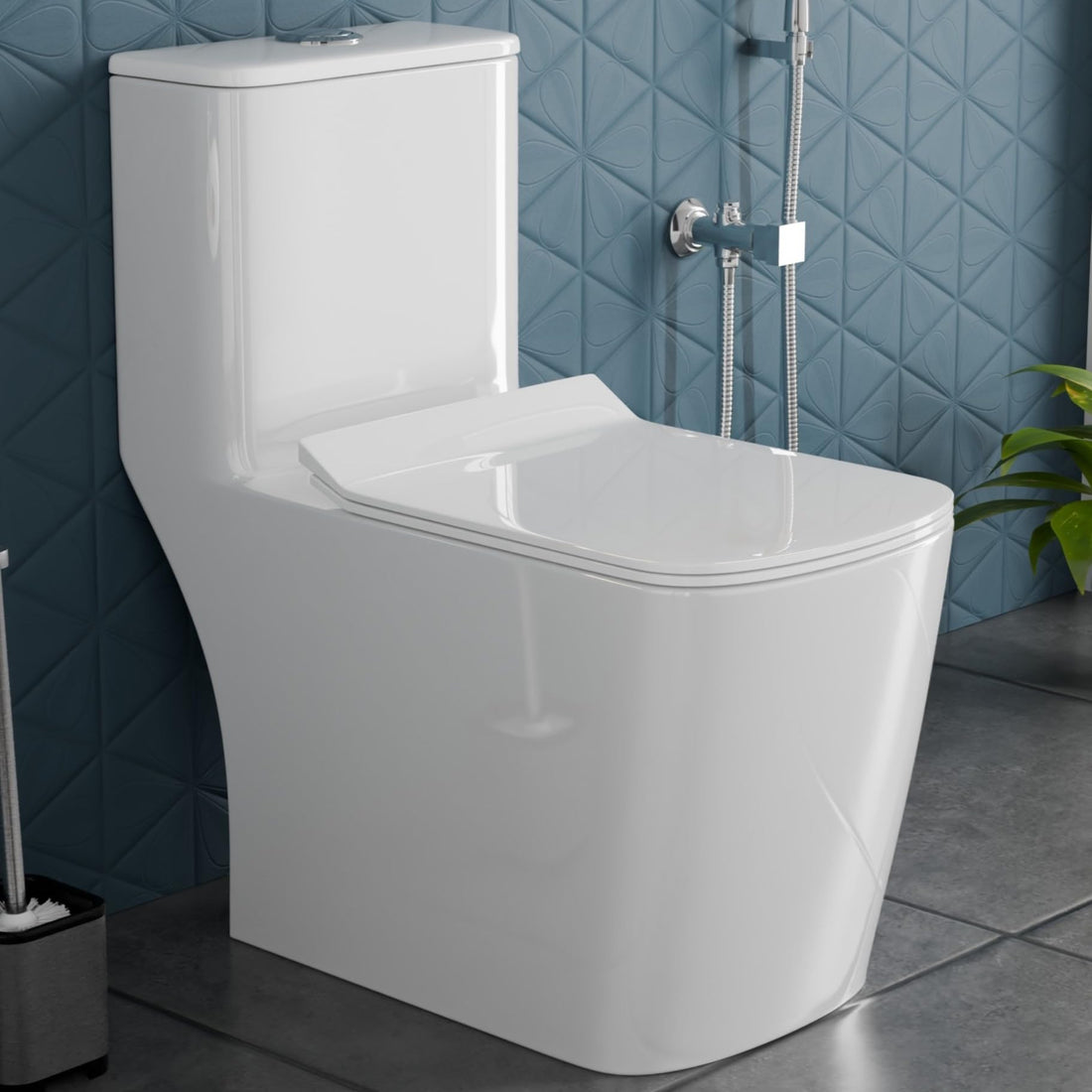 InArt cera single piece commode in glossy white ceramic, oval one-piece western toilet front view