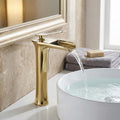 InArt washing basin tap in golden brass, single lever basin mixer for bathroom sink, front view