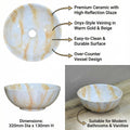 Modern table top wash basin design for bathroom, round onyx glossy ceramic basin side angle