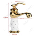 InArt gold white single lever basin mixer tap, waterfall spout, 3/4 angle view for modern washbasin tap design
