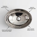 InArt designer table top wash basin design in silver ceramic oval, 3/4 angle view for modern bathroom counter
