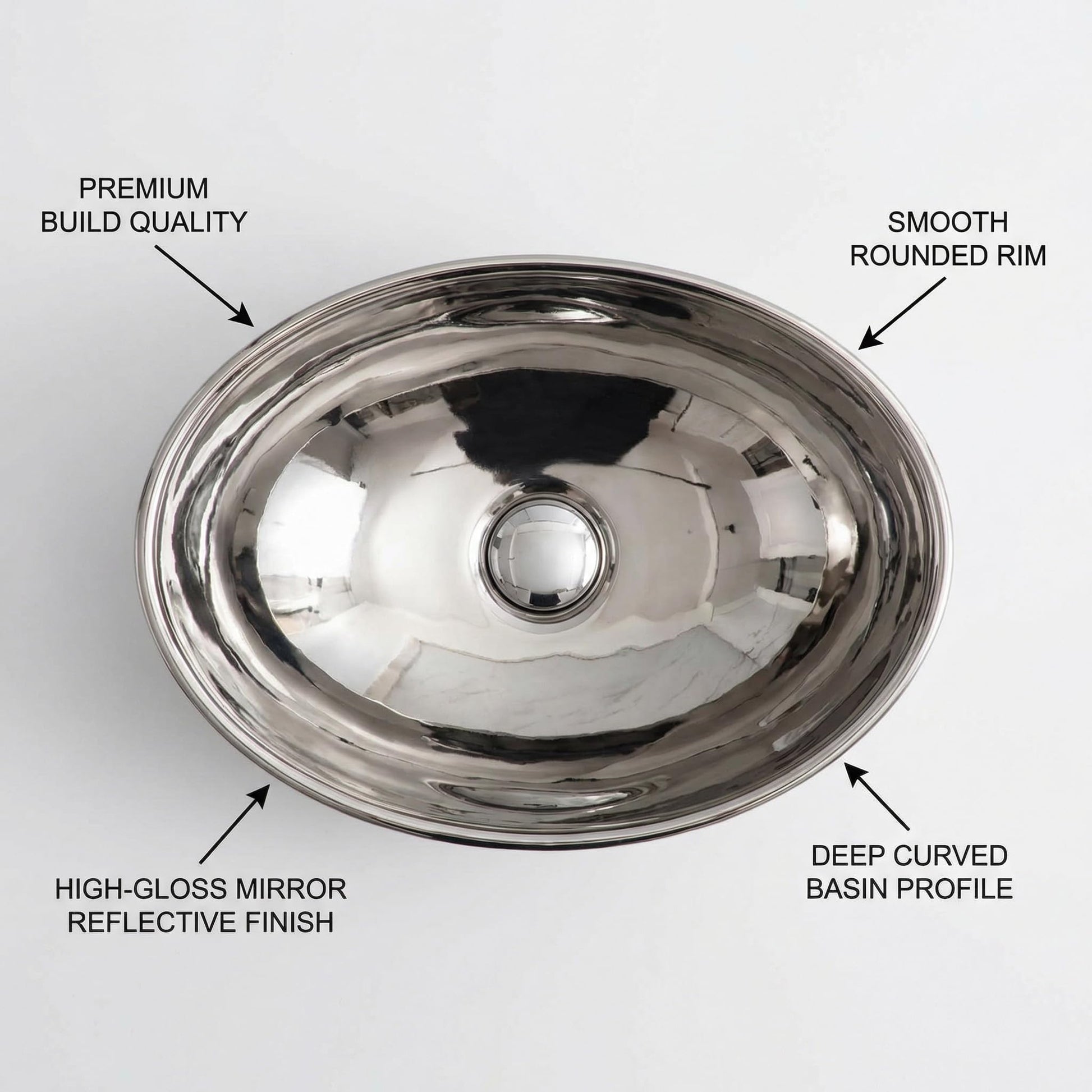 InArt designer table top wash basin design in silver ceramic oval, 3/4 angle view for modern bathroom counter