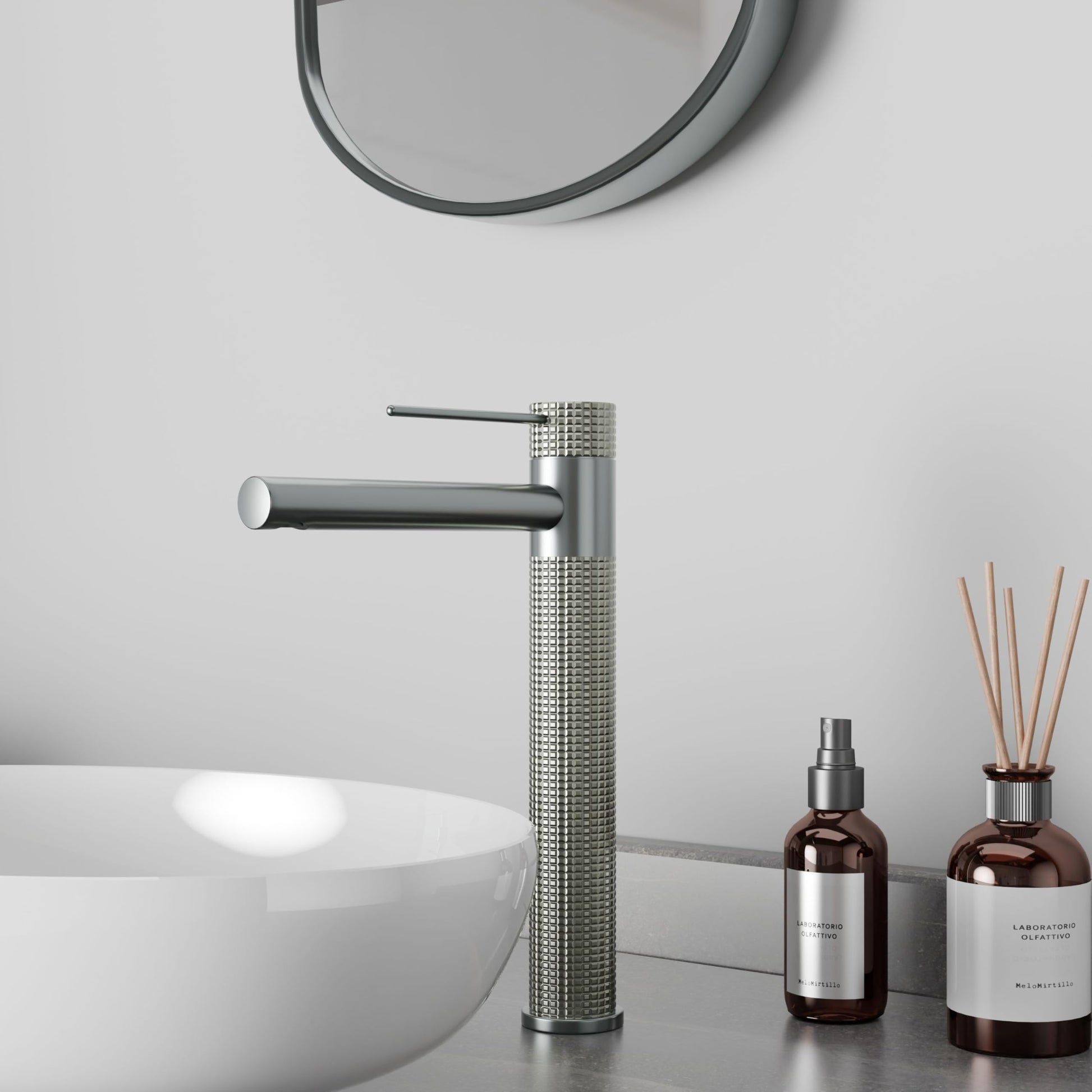 InArt washing basin tap in gun grey brass, 12 inch deck mount single lever basin mixer for hot and cold water