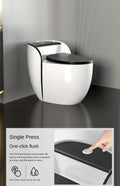 Syphonic washdown western toilet in a modern bathroom setting, oval one-piece ceramic commode with soft close