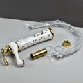 InArt waterfall wash basin tap installed in bathroom interior, premium white gold basin mixer for hot and cold water