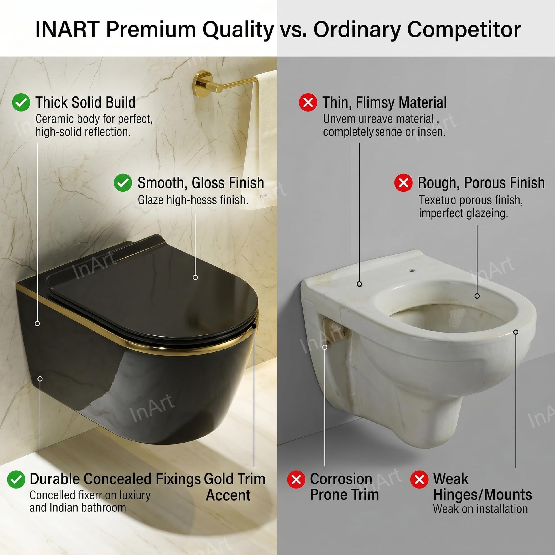 Wall mounted commode with flush tank compatible design, rimless ceramic WC for space saving bathrooms