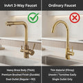 InArt sink faucet water purifier tap, 3-way connection for under sink water purifier, deck mounted antique brass