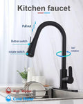 Designer pull out tap for kitchen sink in matte black, high arc spring mixer for deep sink cleaning
