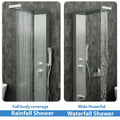 Multi function bathroom shower panel tower system with rainfall, waterfall and body jets, brushed nickel close-up