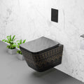 Wall mount commode for compact washroom, black oval ceramic wall hung toilet with easy-clean rimless bowl