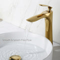 Brushed gold taps for bathroom wash basin, long neck pillar tap for stylish washroom setup
