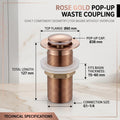 Pop-up basin plug style waste coupling for smooth drain control