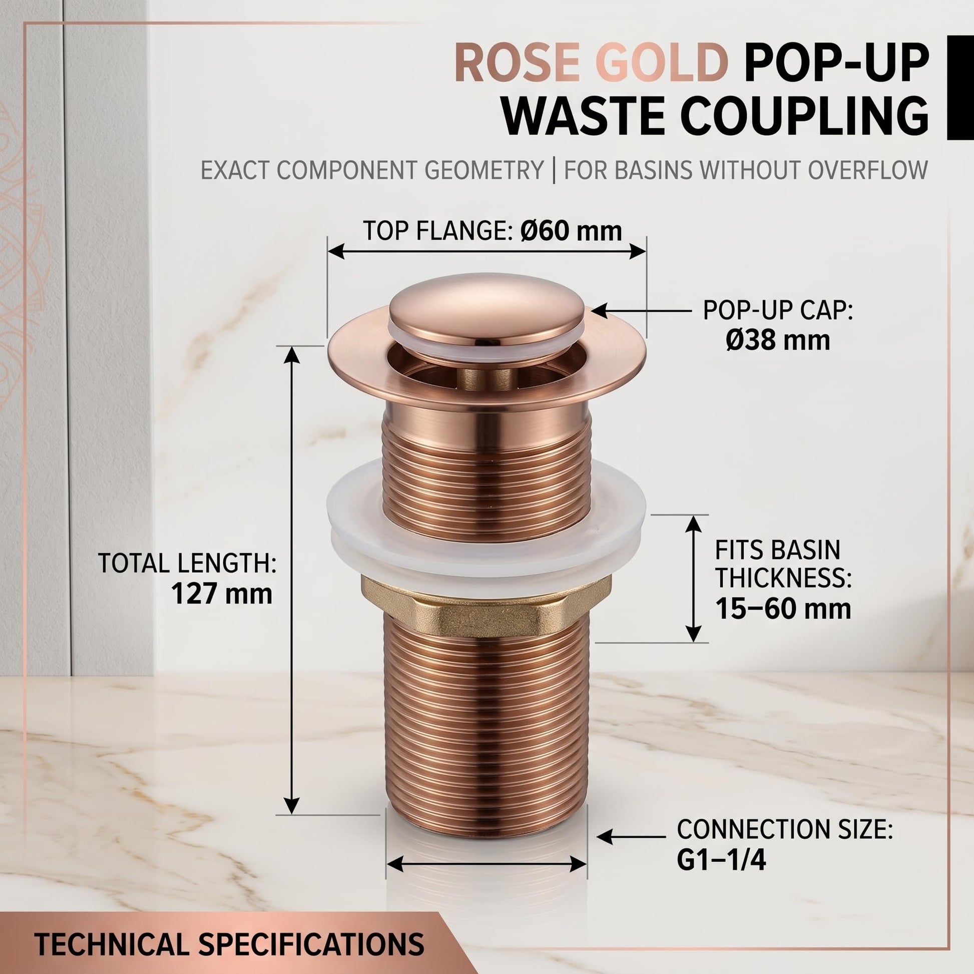 Pop-up basin plug style waste coupling for smooth drain control