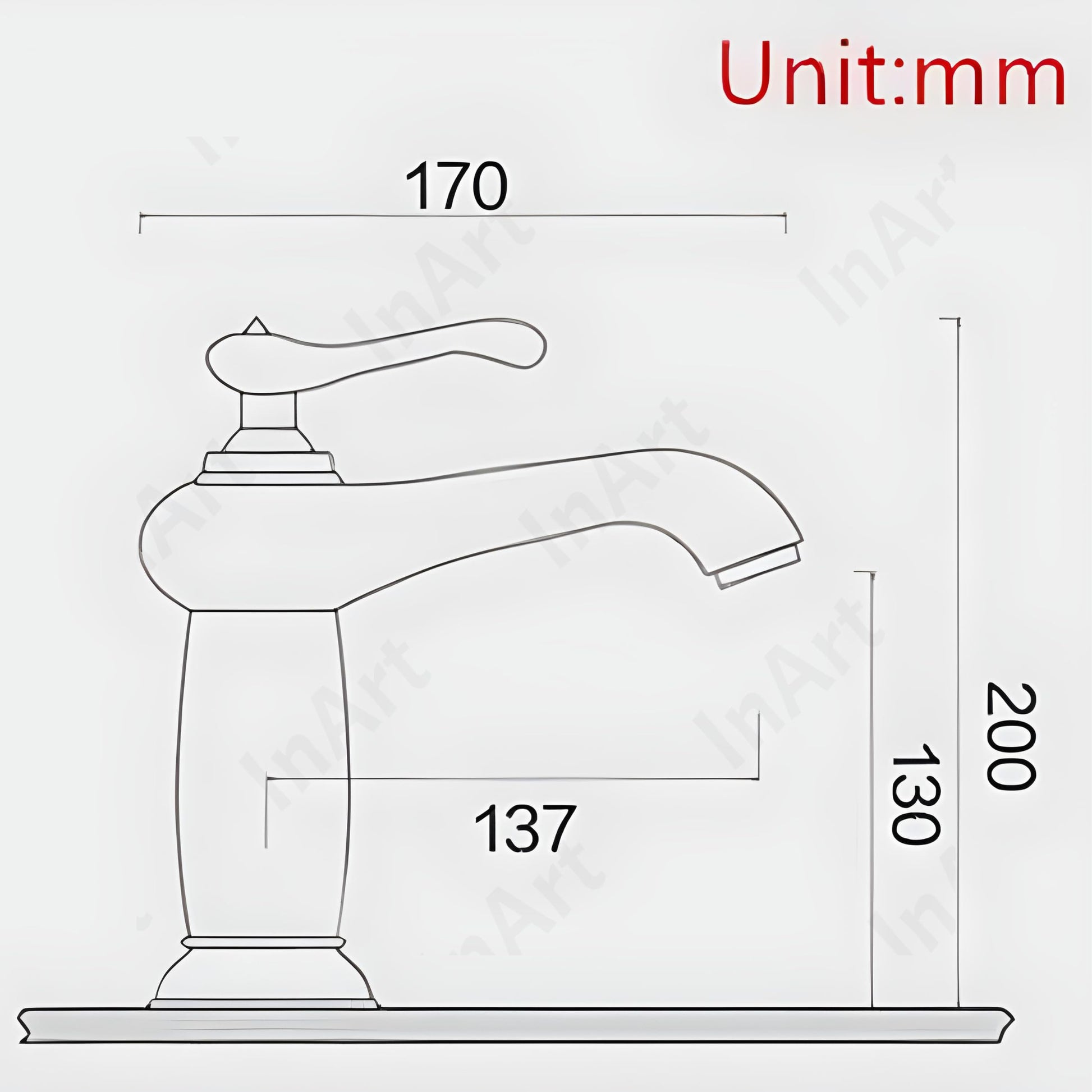 Modern bathroom wash basin mixer single lever tap, gold finish waterfall spout, angled side view