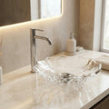 Glass wash basin design with light effect, PrismCut clear glass tabletop basin showing crystal edges