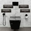 InArt wall hung rimless western toilet commode with P trap outlet from wall, black glossy ceramic finish