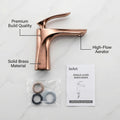 Rose gold single lever wash basin mixer tap, deck mounted brass, angled side view