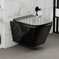 InArt wall mounted western toilet in black glossy ceramic, oval rimless wall hung commode with soft close seat