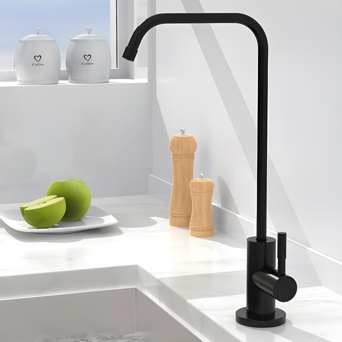 InArt drinking water tap for kitchen sink, SS304 square matte black RO water tap with 360° swivel