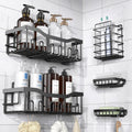 Self-adhesive bathroom organizer set in black with two shower caddies and holders