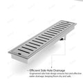 InArt rectangular shower drain channel installed in bathroom floor, sleek stainless steel finish for modern interior