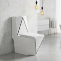 Western toilet single piece floor mounted ceramic commode, dual tone black white, 3/4 angle view