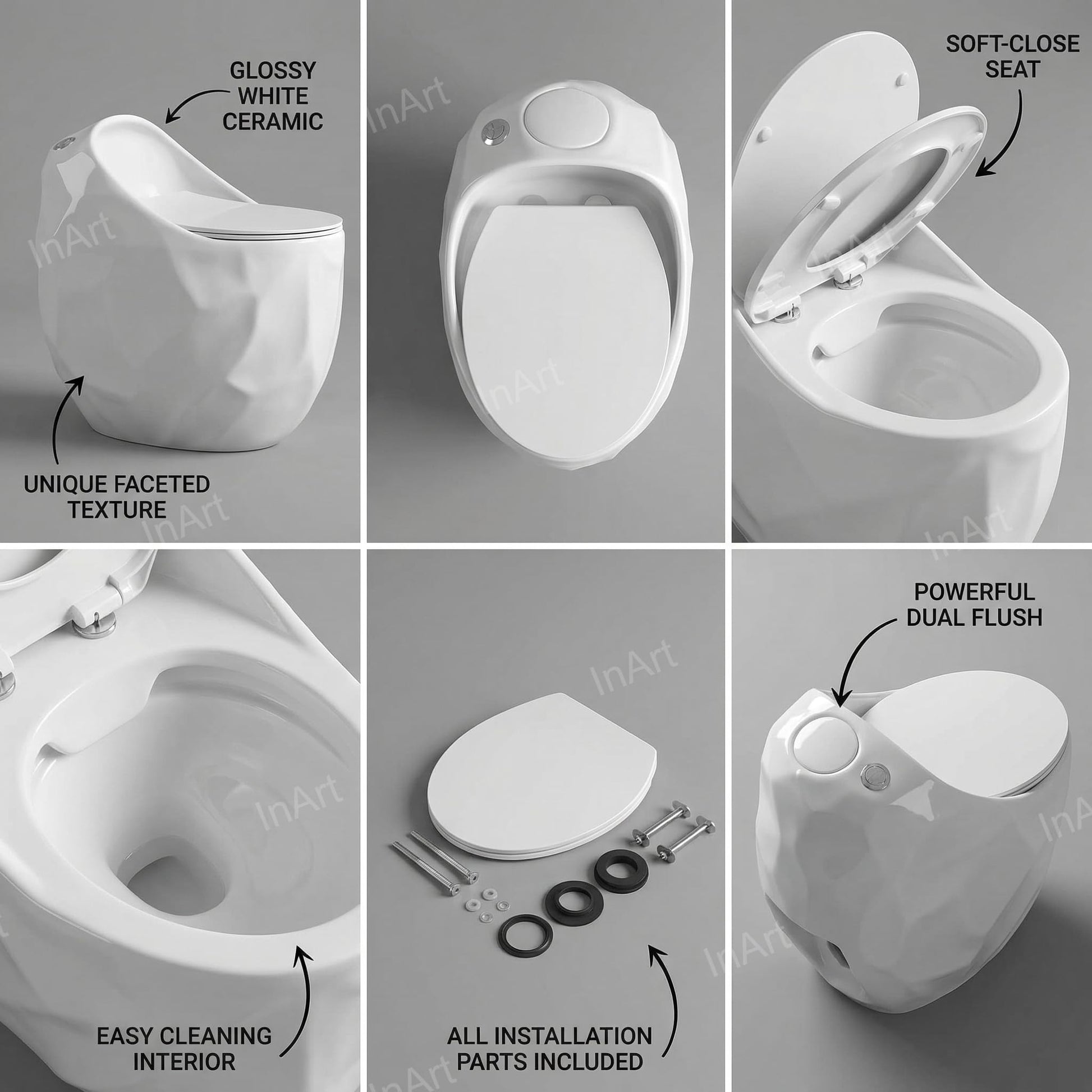 Western toilet single piece floor mounted commode, oval ceramic design shown from side angle in white