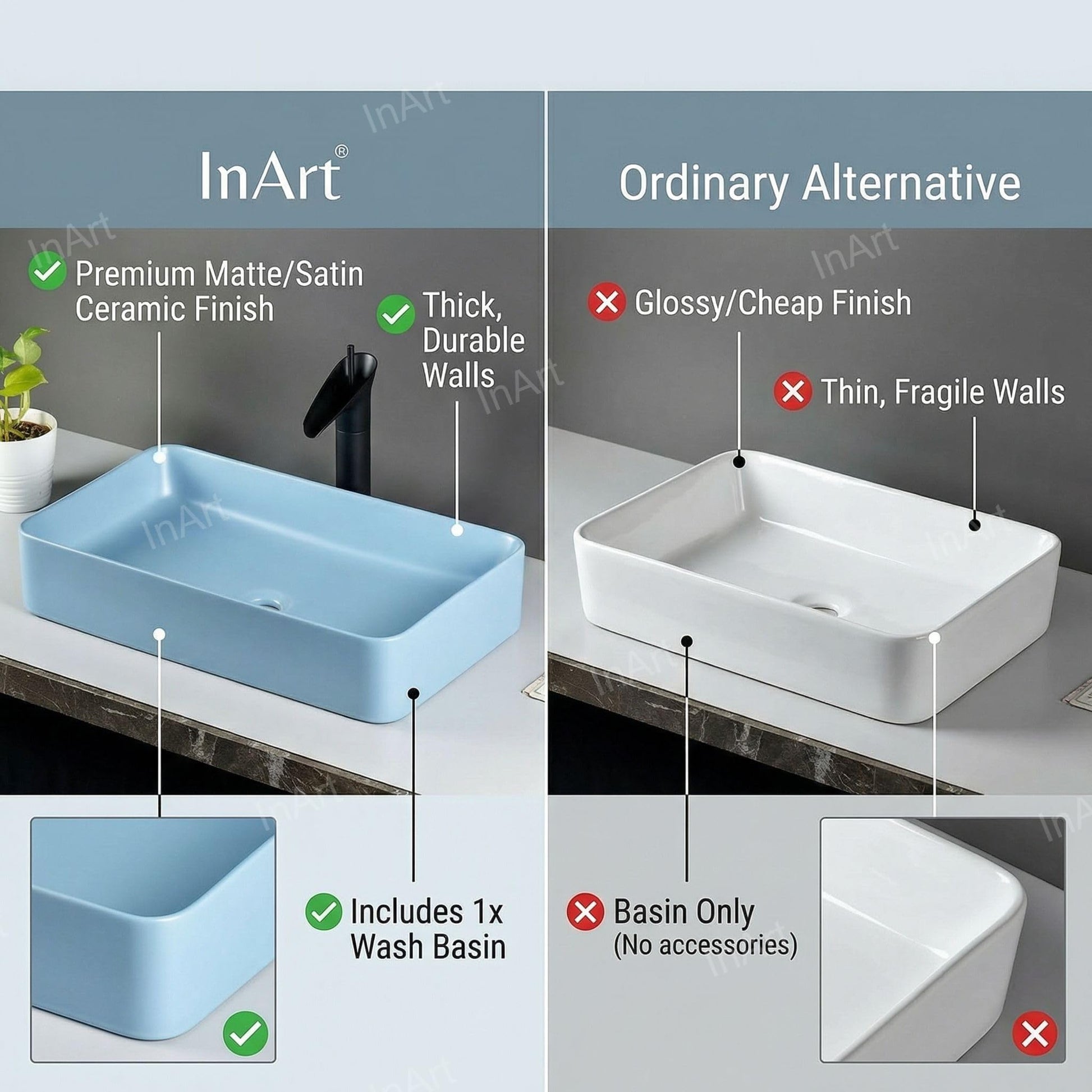 Table top wash basin with cabinet setup for dining hall wash basin cabinet, blue ceramic basin on table