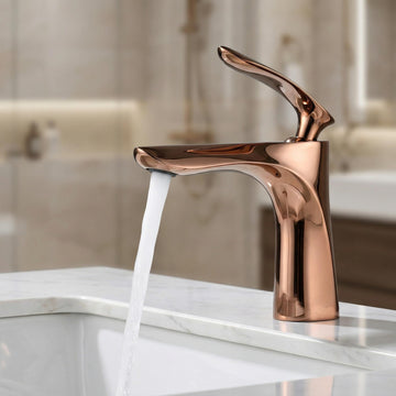 InArt single lever basin mixer tap in rose gold plated brass, deck mount main view