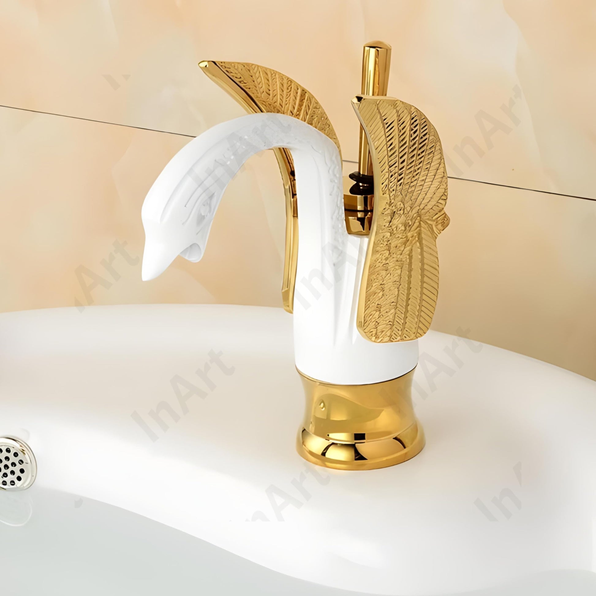 Brass wash basin mixer tap price option in gold oil-rubbed finish, modern swan neck deck mount tap top view