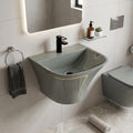 InArt wall mounted wash basin in glossy grey ceramic, rectangular slim rim with half pedestal, front view