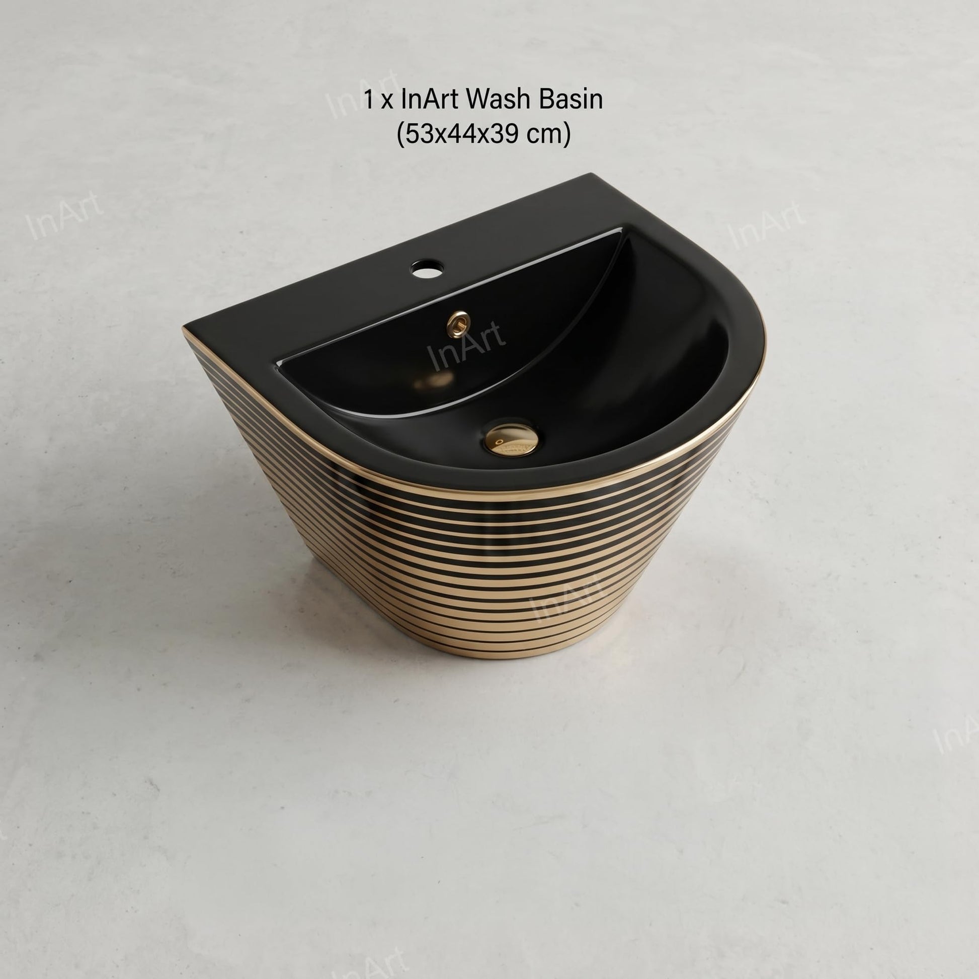 Small wall mounted wash hand basin for living room wash area, premium ceramic black and gold basin