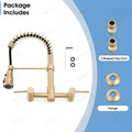 InArt wall kitchen mixer tap brass body in brushed gold finish, detail of single lever hot and cold mixer handle