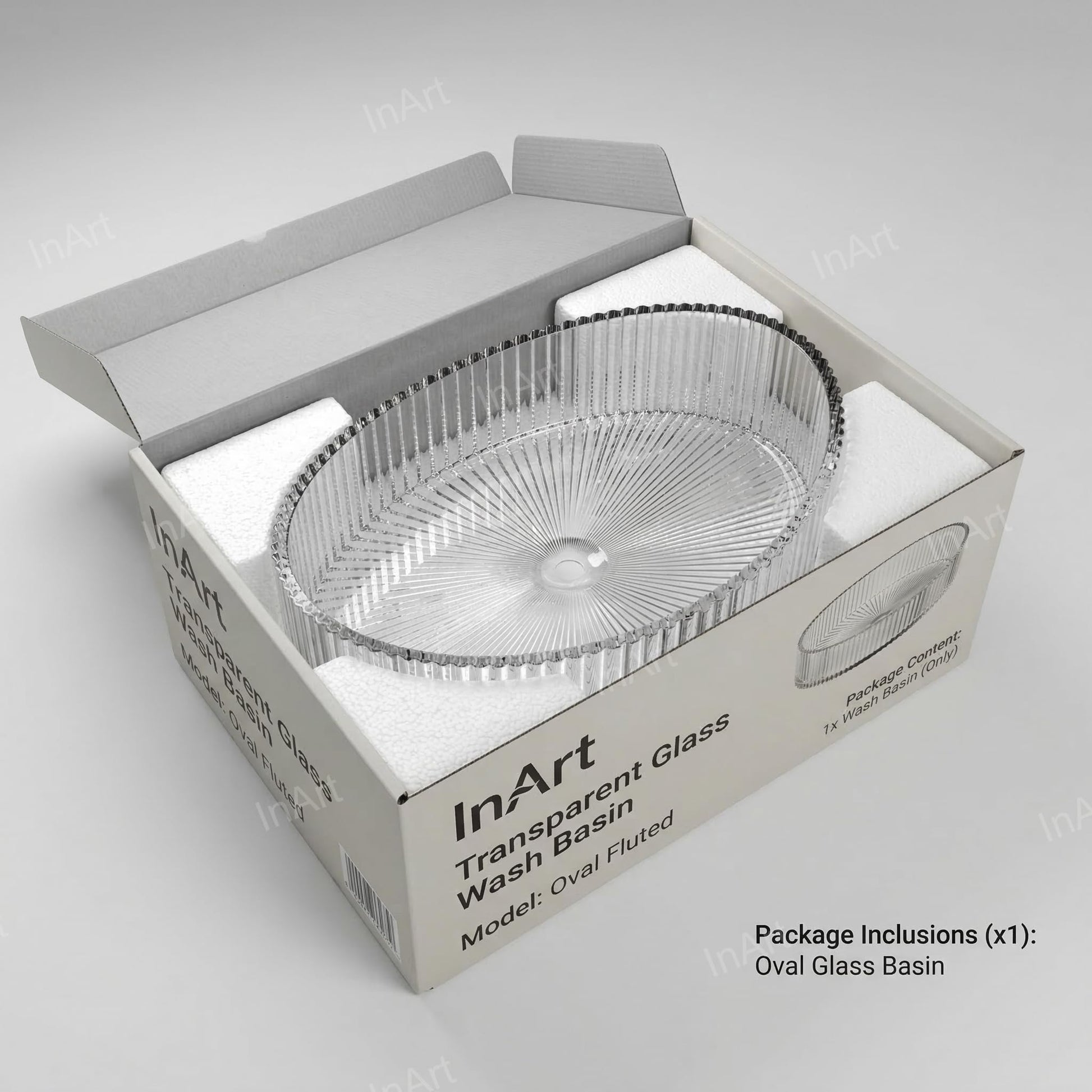 Table top wash basin glass design oval, clear glass bathroom sink bowl for compact washroom spaces