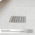 InArt 5x5 inch bathroom floor drain jali installed look, silver stainless steel for modern washroom flooring