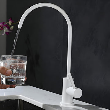 Tap water filter for sink with InArt SS304 gooseneck RO drinking water tap in glossy white, 360 swivel