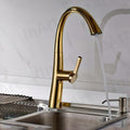 InArt hot and cold mixer tap for kitchen sink in gold finish, modern Indian kitchen counter setup