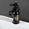 InArt hot and cold water tap mixer for wash basin, ceramic cartridge single lever in black finish close-up