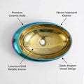 InArt ceramic wash basin designs, oval table top wash basin in glossy white shown at 3/4 angle