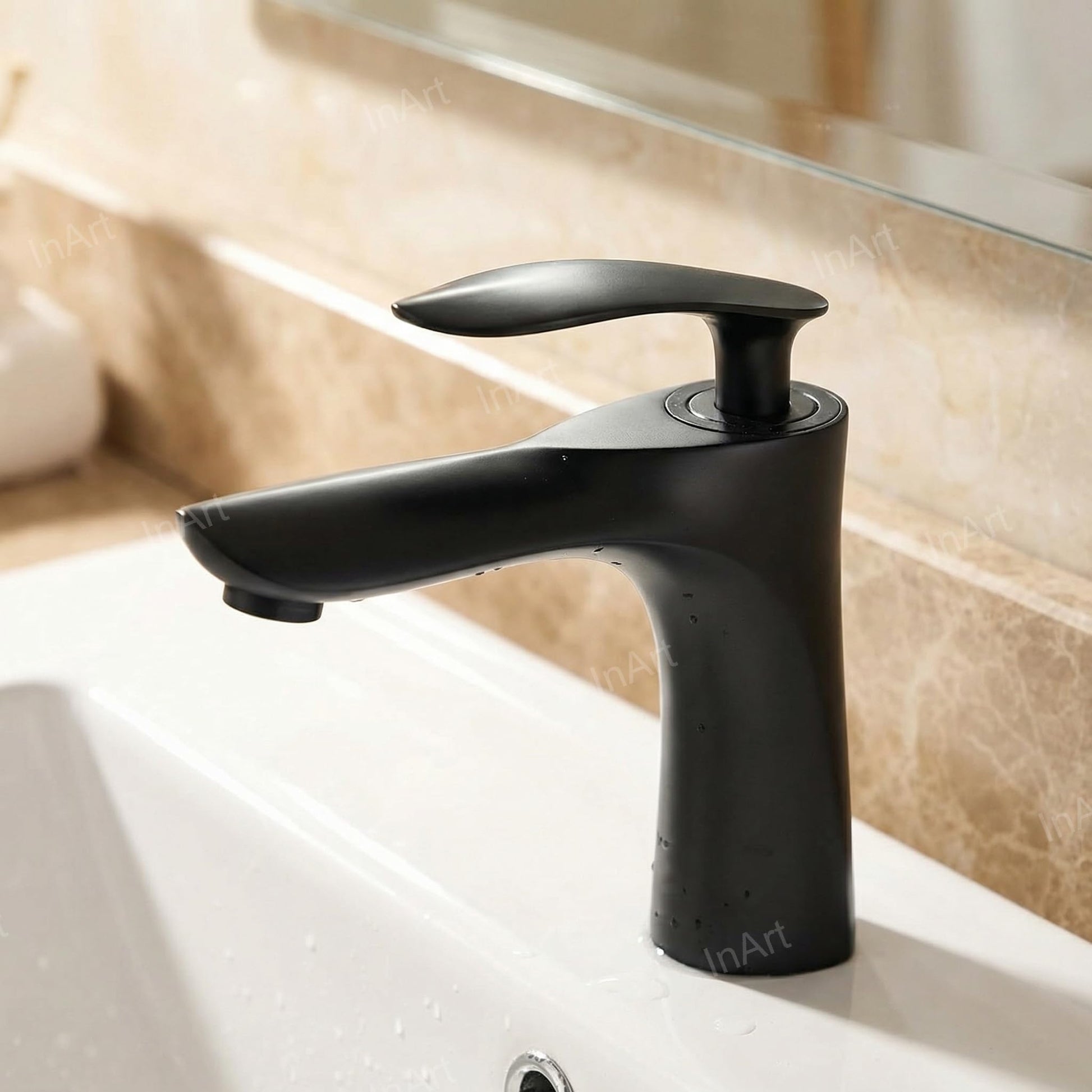 InArt wash basin mixer taps in matte black brass, single lever basin mixer for bathroom