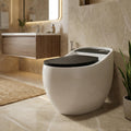 InArt single piece western toilet in glossy ceramic, egg-shaped one piece commode in white and black