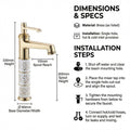 InArt golden single lever basin mixer tap installed on wash basin, modern bathroom interior look