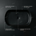 Designer matte black ceramic table top wash basin, front-left angle, modern bathroom basin design