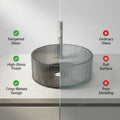 Top view of square black glass wash basin, stylish bathroom sink in countertop for compact vanity units