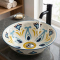 InArt cera table top wash basin, round ceramic Mexican Blue designer finish, 42x42 cm main view