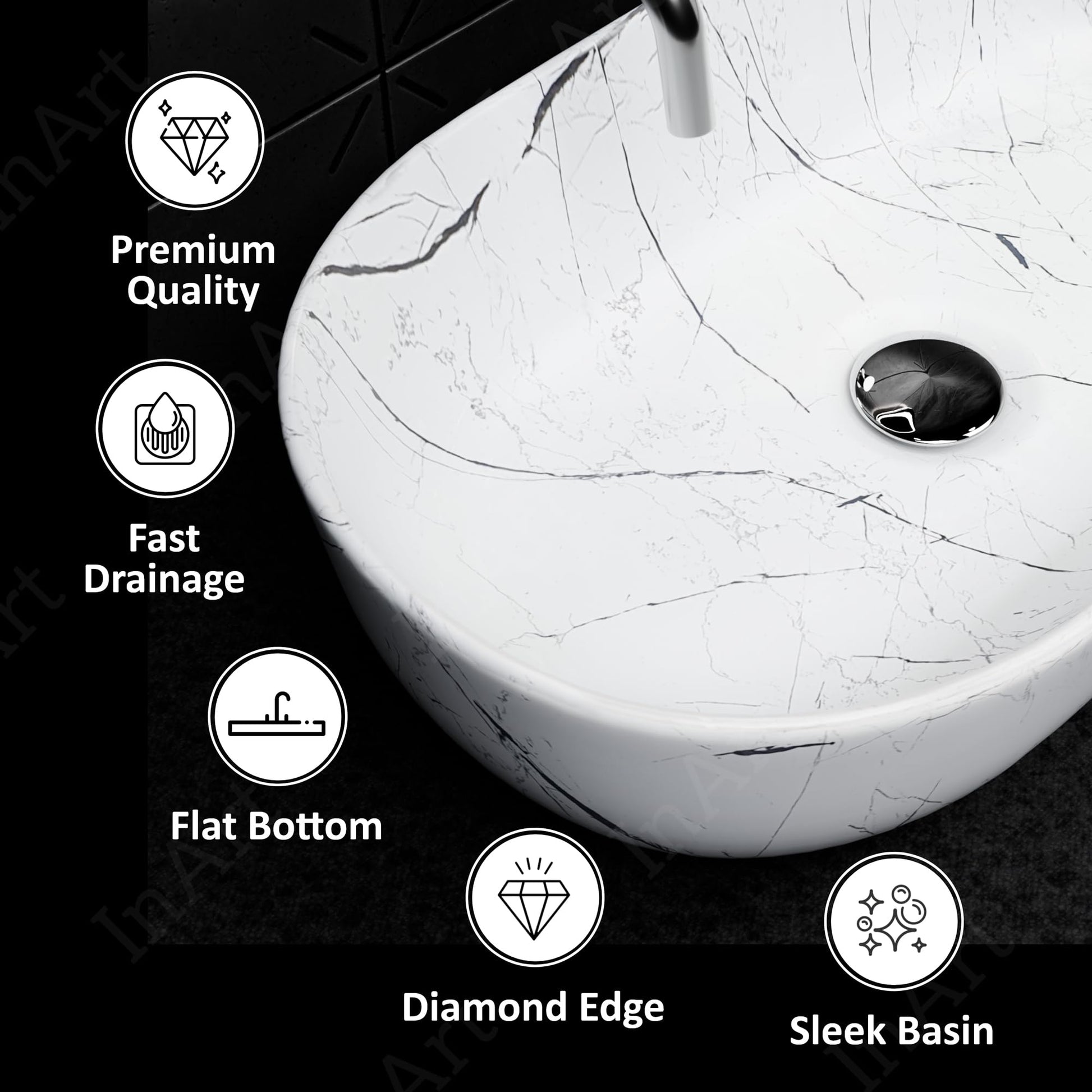 Countertop wash basin for bathroom or living room wash basin on table, white marble design