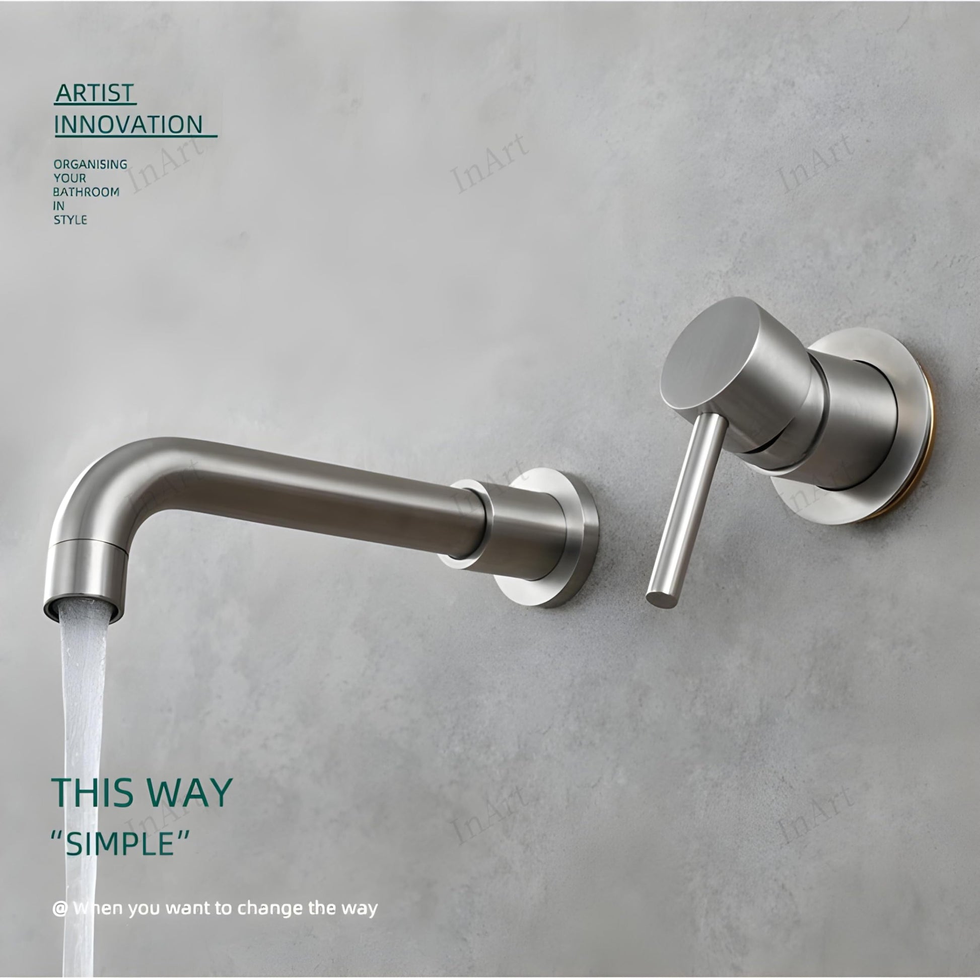 InArt single lever basin mixer with concealed parts, close-up of brushed nickel finish and smooth handle